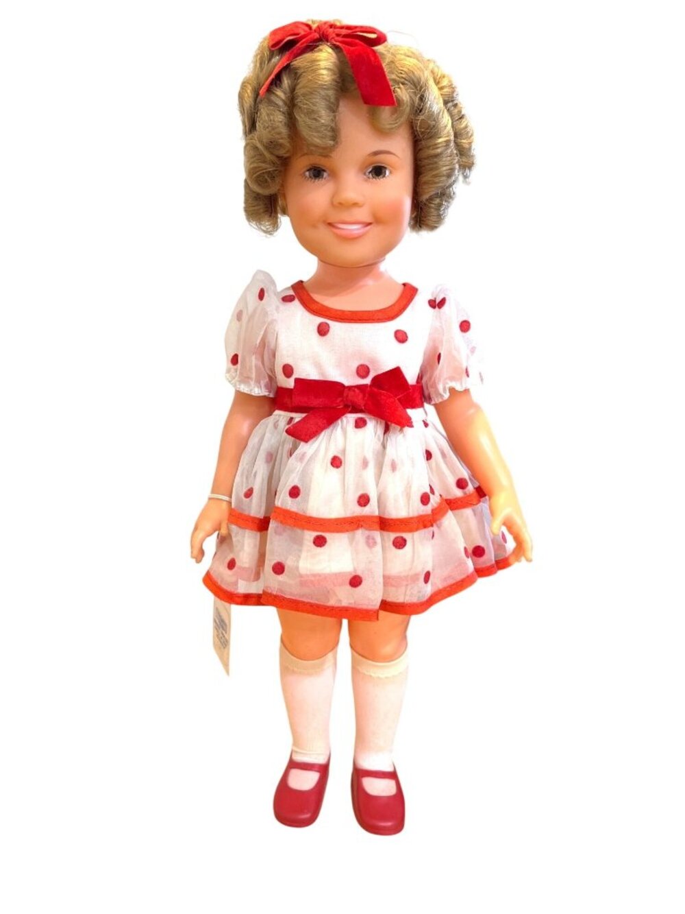 Vintage 1972 Ideal Shirley Temple Doll In Polka Dot Dress & Velvet Bow 16.5"